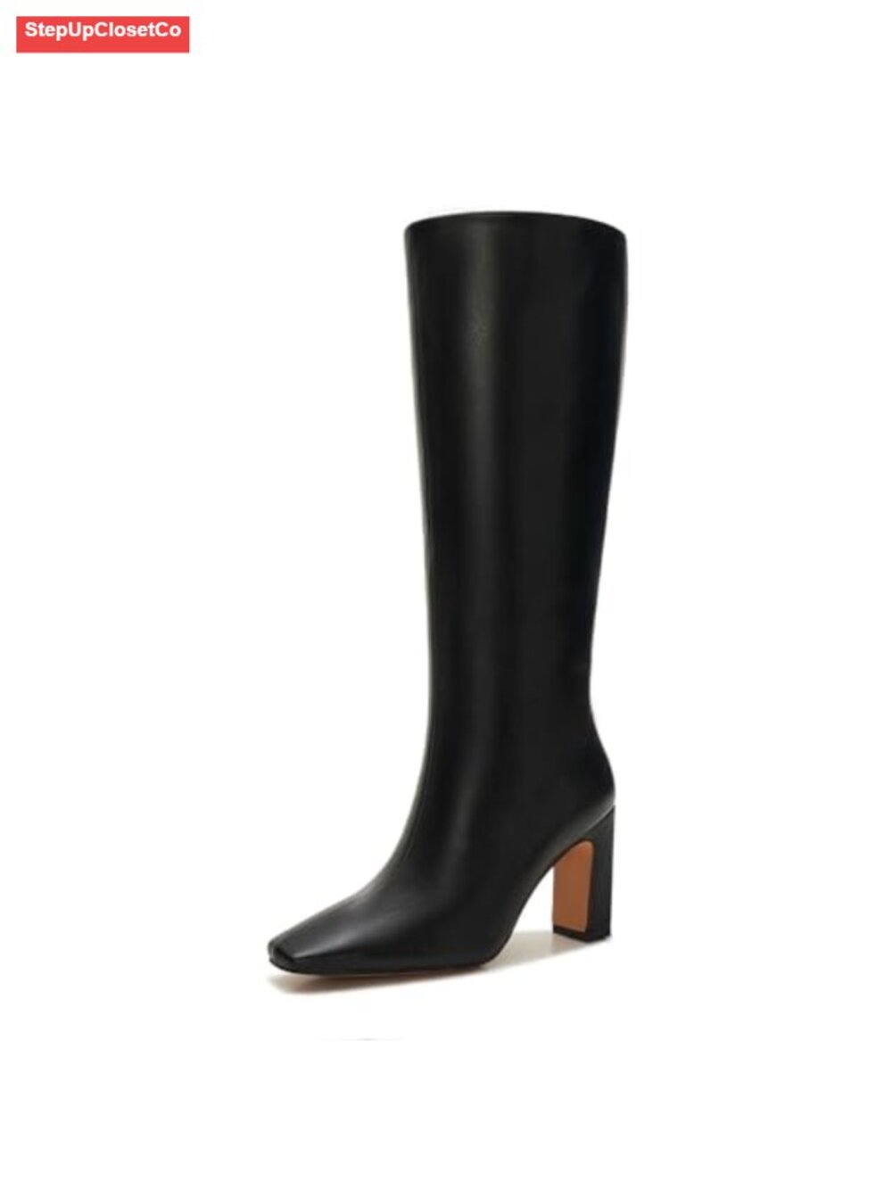 Wide Calf Knee-High Boots Faux Leather Kitten Heel Pointed Toe Women's